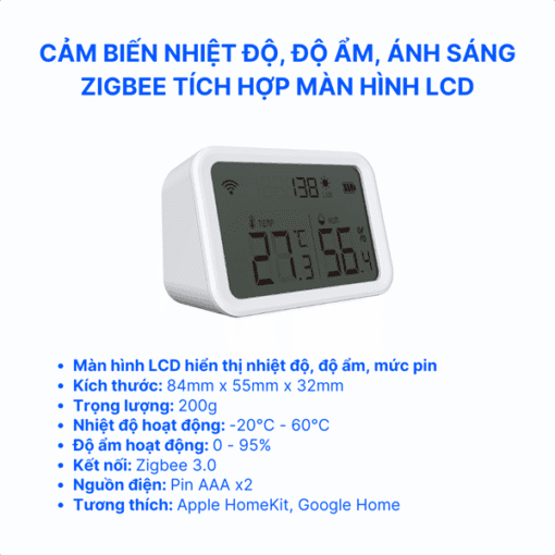 Cảm biến nhiệt độ & độ ẩm không khí có màn hình Zigbee - Ảnh 3