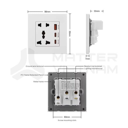 Mặt ổ cắm vuông tích hợp cổng USB - Ảnh 4
