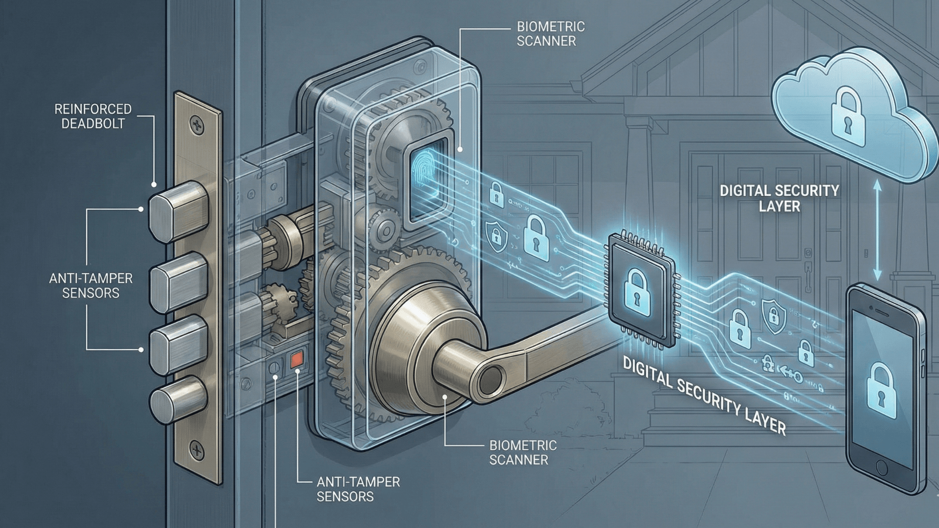 Kết cấu bảo mật khóa cửa chung cư thông minh
